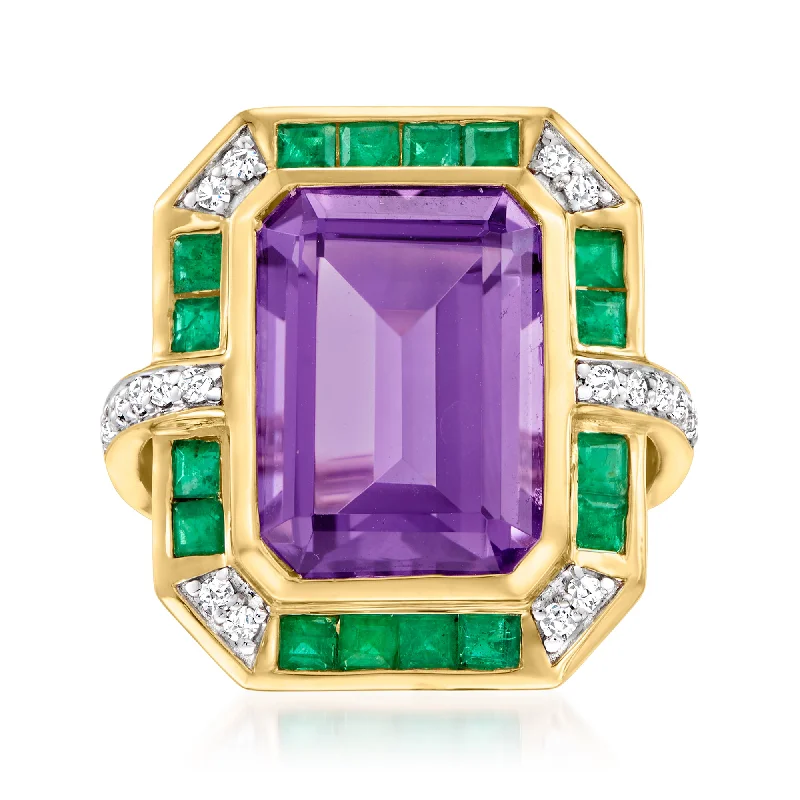 women one-of-a-kind engagement rings -Ross-Simons Amethyst, . Emerald and . Diamond Ring in 14kt Yellow Gold