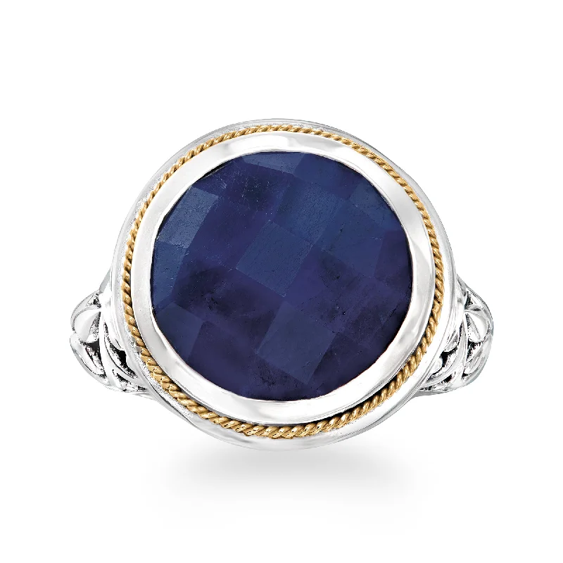 women custom-made engagement rings -Ross-Simons Sapphire Bali-Style Ring in Sterling Silver and 18kt Yellow Gold