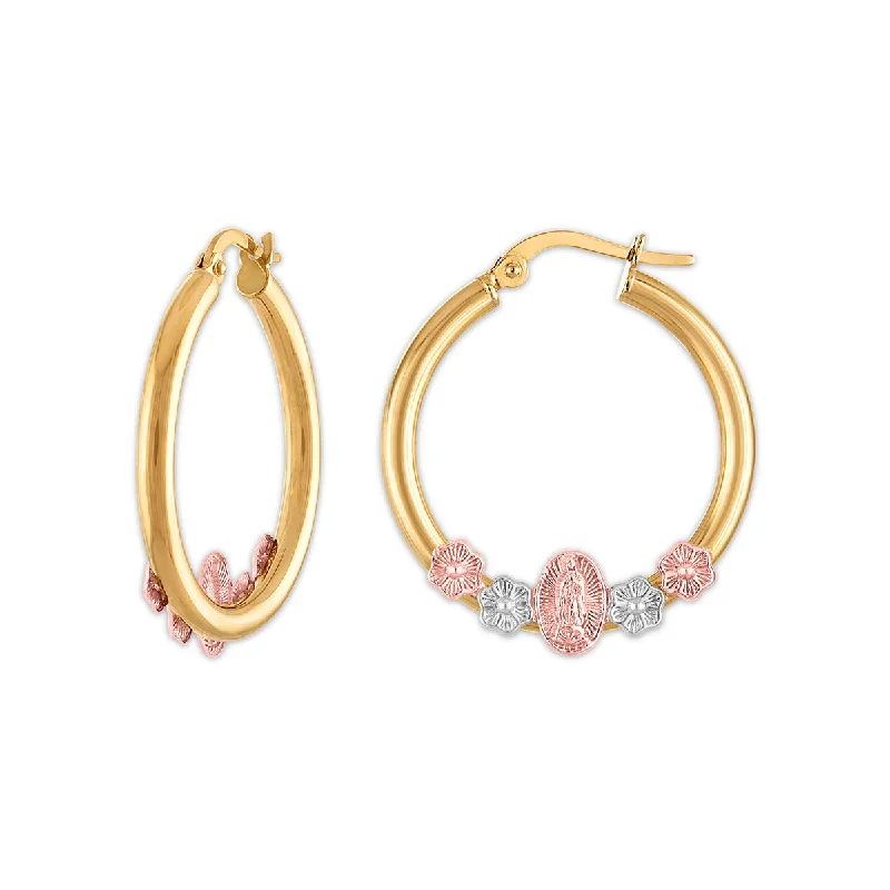 women designer earrings -10KT Tri-Color Gold Guadalupe Hoop Earrings