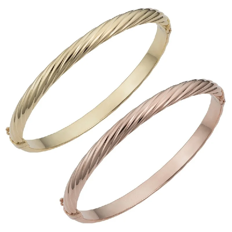 women stacked bracelets -14k Yellow or Rose Gold 5.7 millimeter Polished Twisted Bangle Bracelet (fits 7.5 inch)