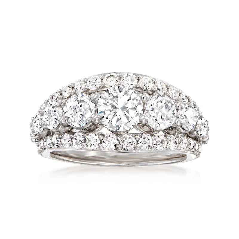 women cushion-cut engagement rings -Ross-Simons Diamond Multi-Row Ring in 14kt White Gold