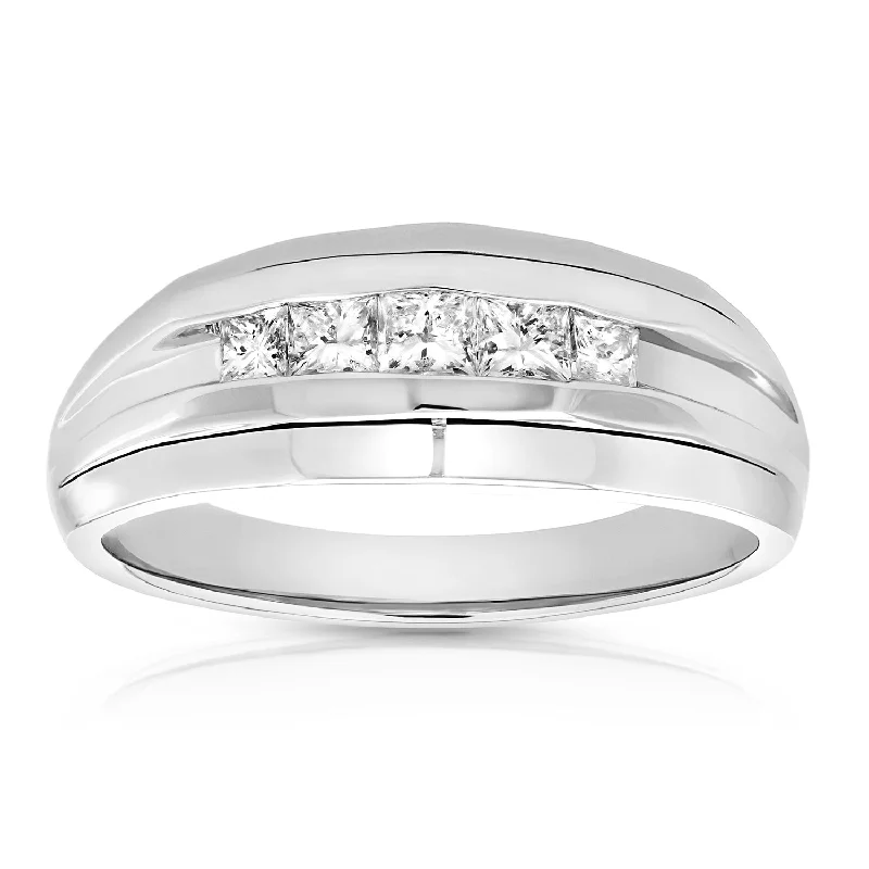 women platinum engagement rings -1/2 cttw Men's 5 Stone Princess Diamond Engagement Ring Platinum SI Clarity