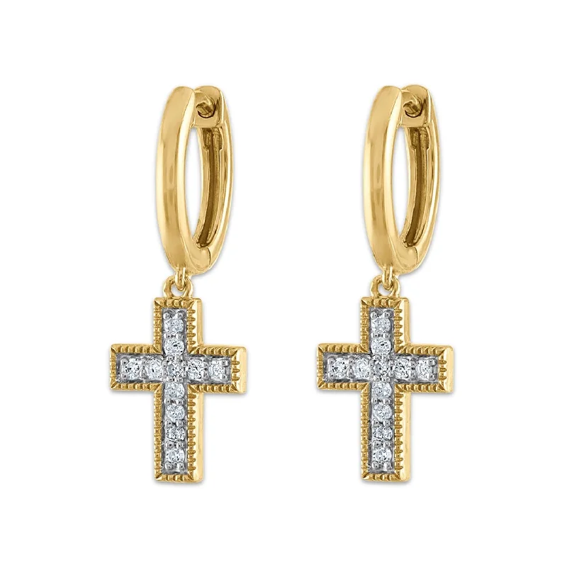 women radiant earrings -EcoLove 1/6 CTW Lab Grown Diamond Cross Earrings in Yellow Gold Plated Sterling Silver