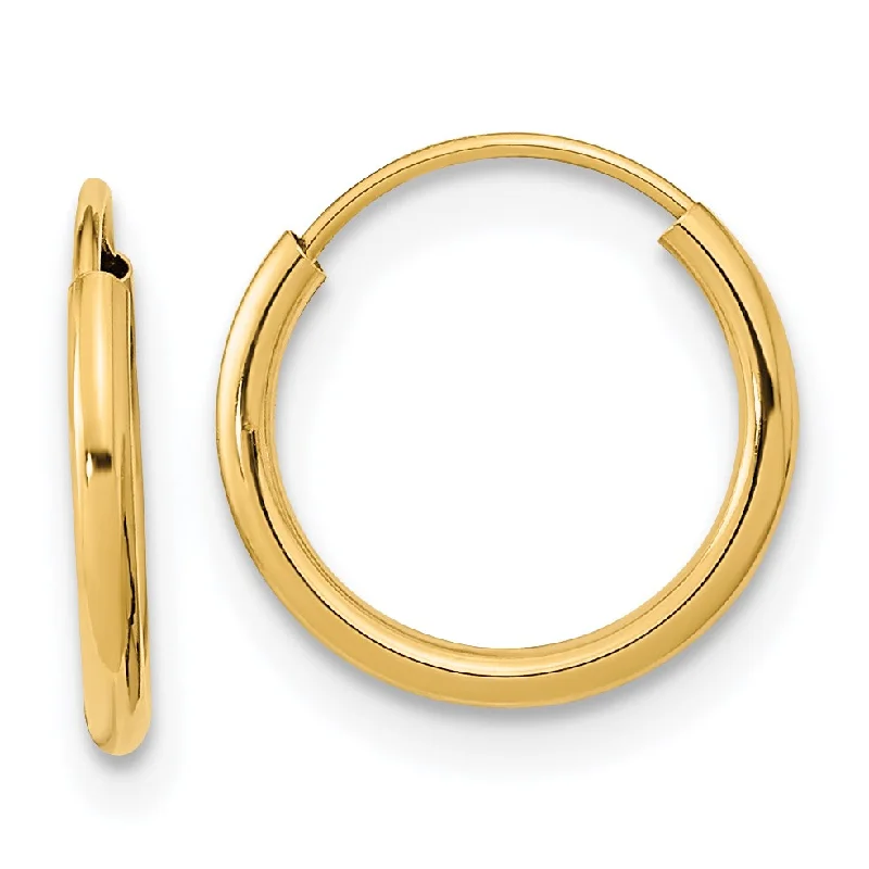 women elegant stud earrings -14KT Yellow Gold 12MM Endless Hoop Earrings