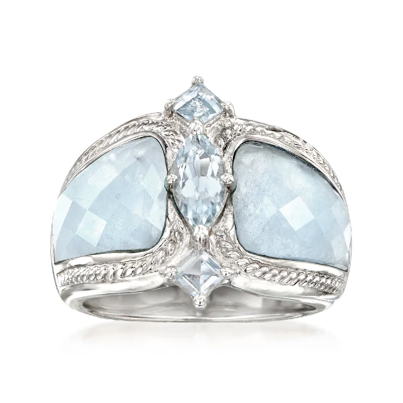 women oval-cut engagement rings -Ross-Simons Milky Aquamarine and Blue Aquamarine Ring in Sterling Silver