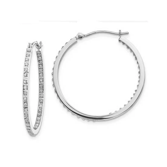 women long drop earrings -Diamond Fascination 14KT White Gold 33MM Diamond Accent Hoop Earrings