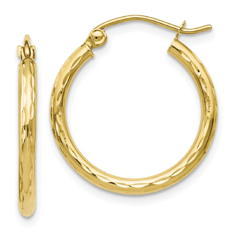 women long earrings -10KT Yellow Gold 20X35MM Diamond-cut Hinged Hoop Earrings