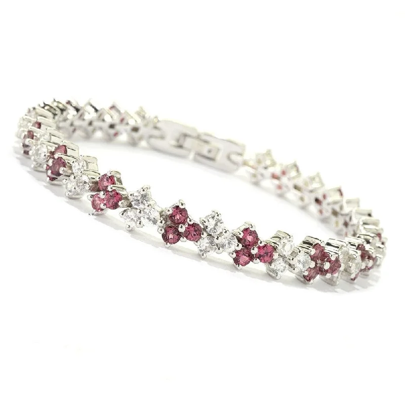 women stylish bracelets -Ster Silver 12.5ct Pink Tourmaline, White Zircon Tennis Bracelet, 7.5'