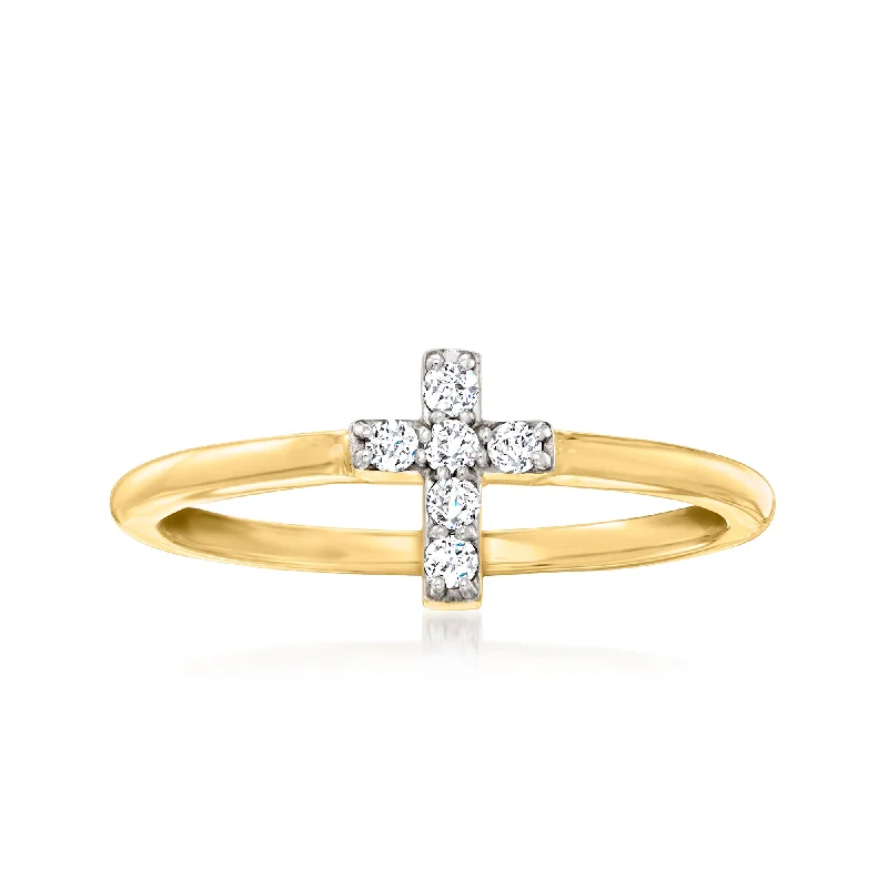 women simple gold engagement rings -Ross-Simons Diamond Cross Ring in 14kt Yellow Gold