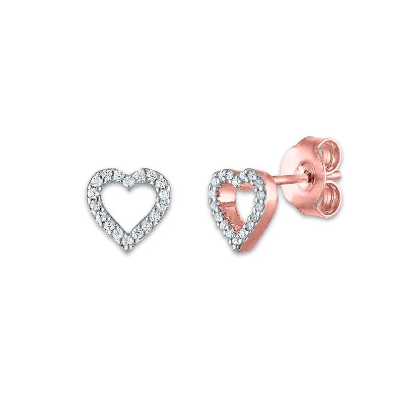 women everyday earrings -1/20 CTW Diamond Stud Heart Outline Earrings in 10KT Rose Gold