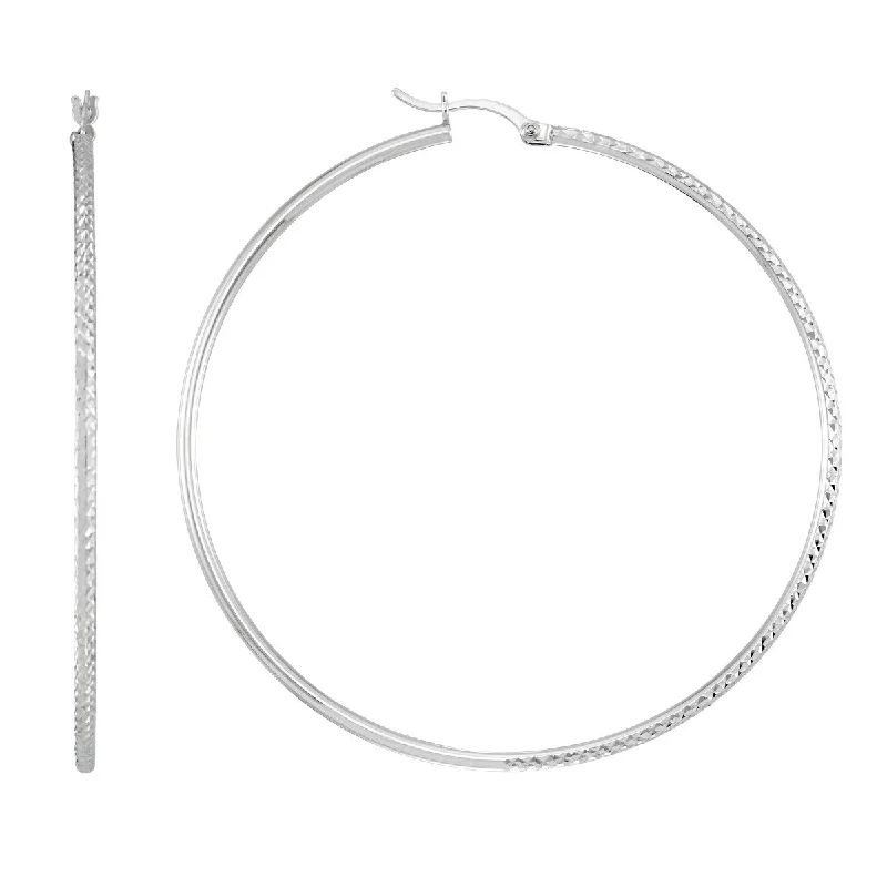 women eco-conscious earrings -Simone I Smith Collection Platinum Plated Sterling Silver 60X2MM Diamond-Cut Hoop Earrings