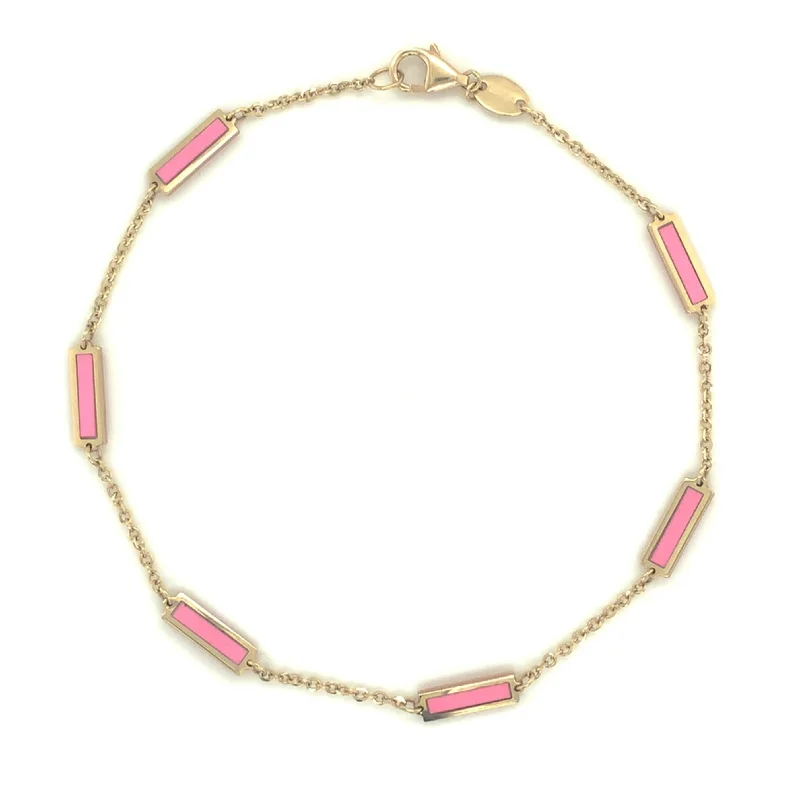 women cuff bangles -Joelle Pink Agate Stackable Bar Bracelet - 14K Gold Pink Bracelet