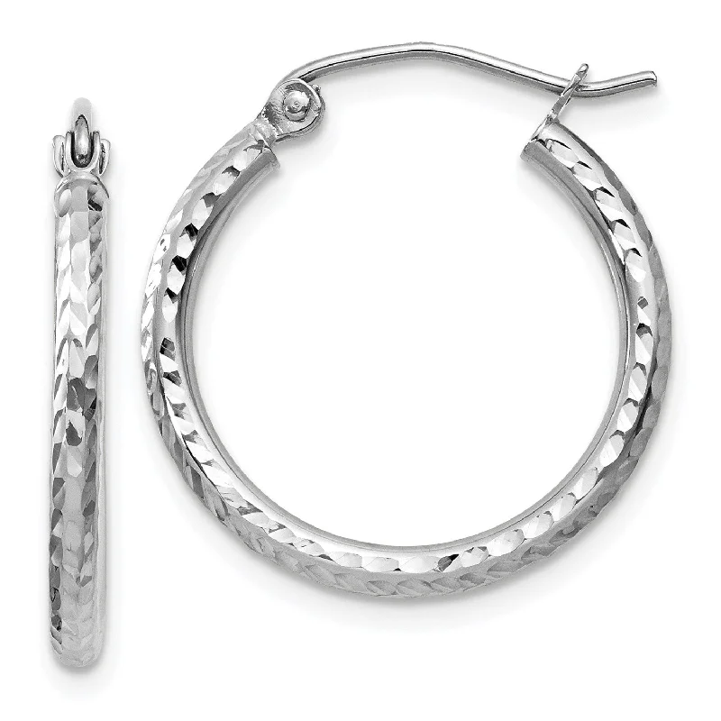 women long drop earrings -14KT White Gold 20X2MM Diamond-cut Hoop Earrings