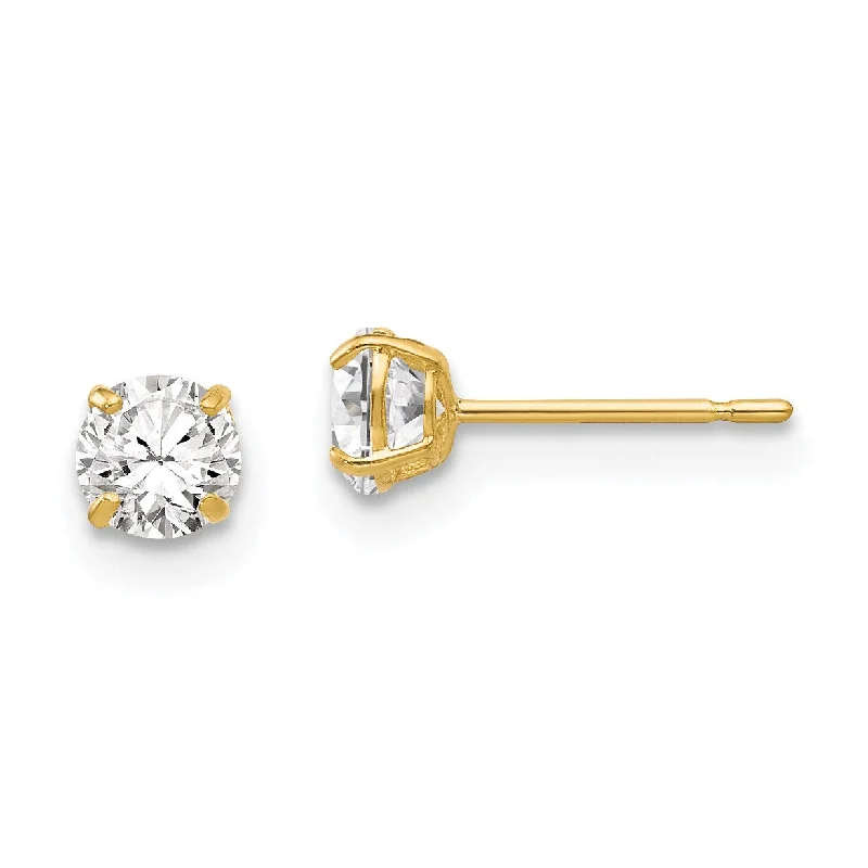 women luxury gold earrings -14KT Yellow Gold 4MM Round Cubic Zirconia Stud Earrings