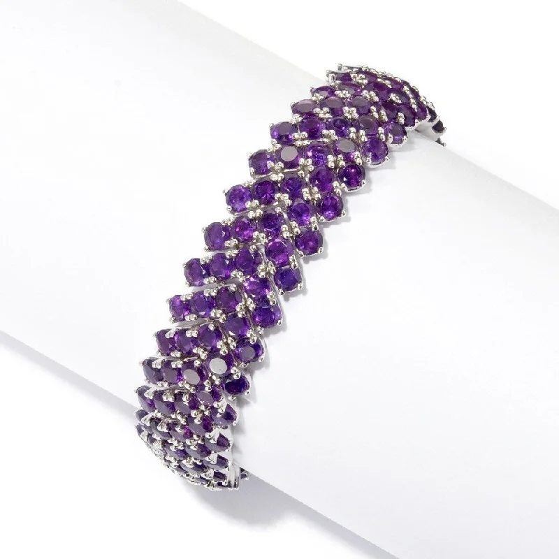 women bangles sets -Sterling Silver Amethyst Chevron Link Bracelet