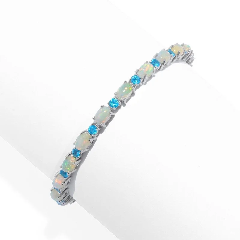 women engraved bracelets -Sterling Silver 7.25" Ethiopian Opal & Neon Apatite Line Bracelet