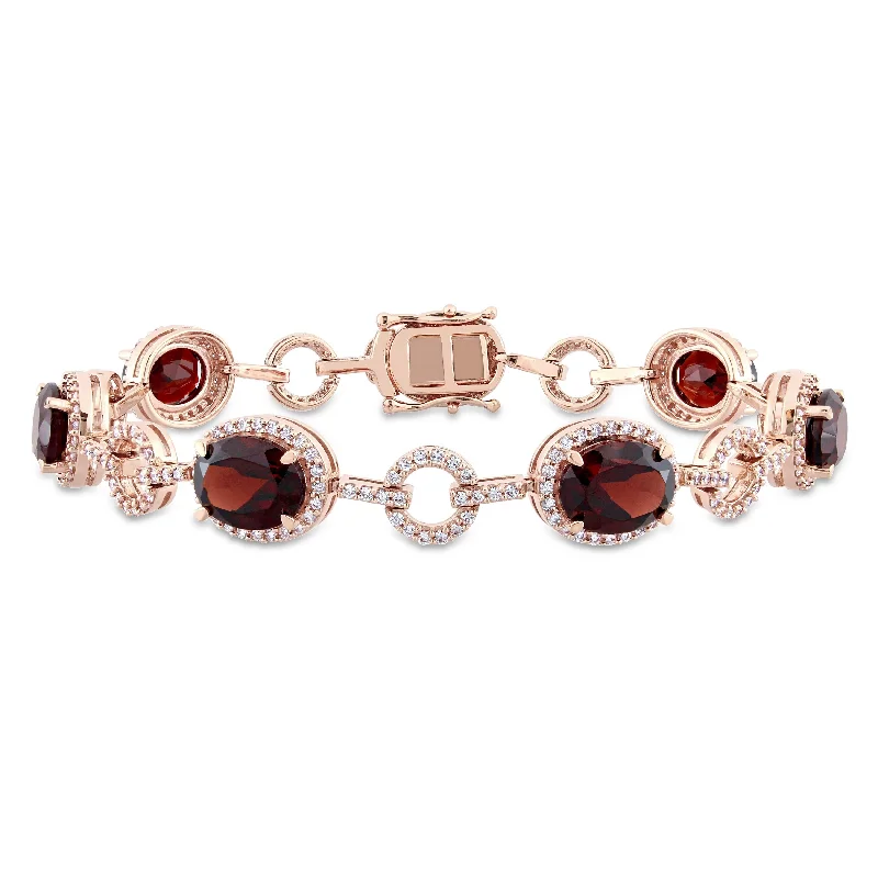 women beaded bracelets -Miadora Signature Collection 14k White Gold Garnet and 1 1/2ct TDW Diamond Beaded Tennis Bracelet (G-H, SI1-SI2) - Red