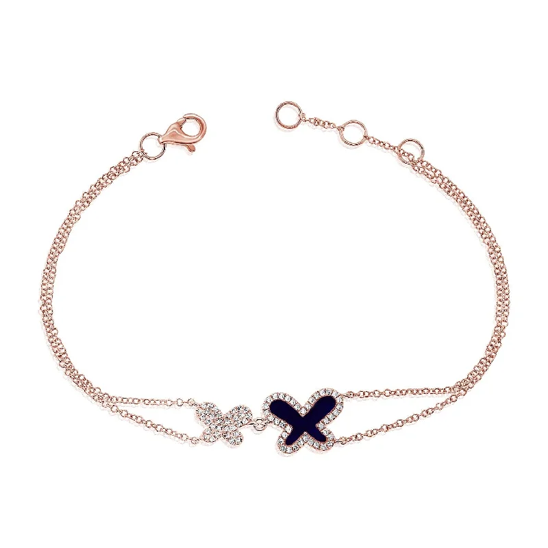 women pearl bracelets -Joelle Butterfly Bracelet Lapis & Diamonds 14K Rose Gold