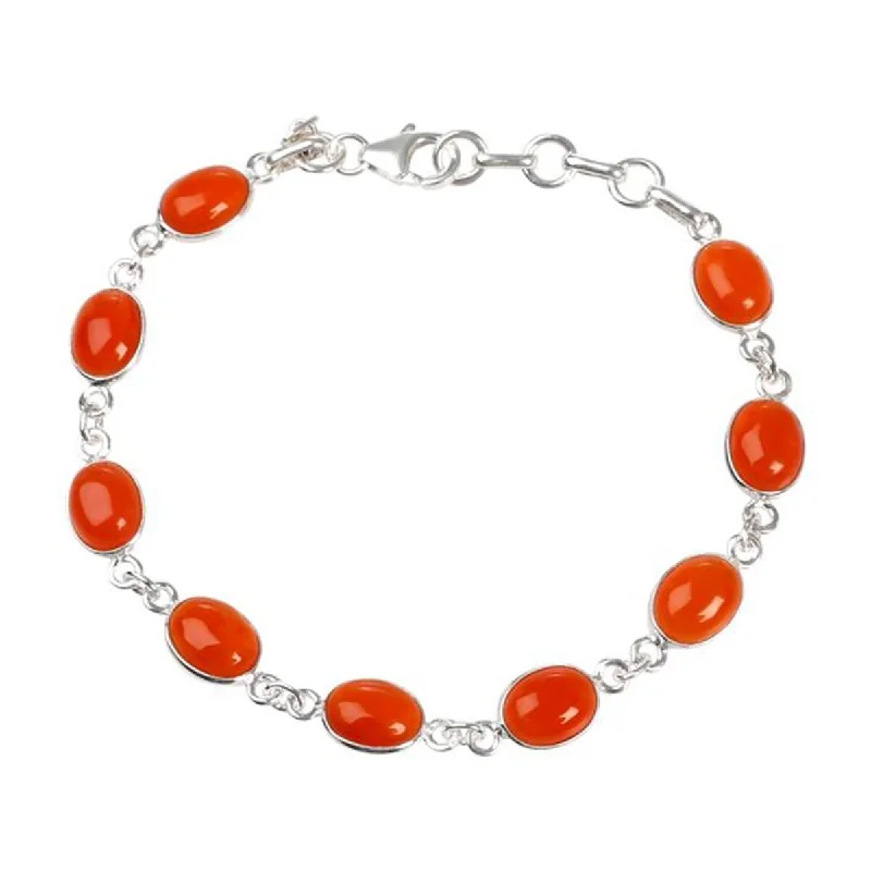 women bangles -925 Sterling Silver Carnelian Chain & Links Bracelet