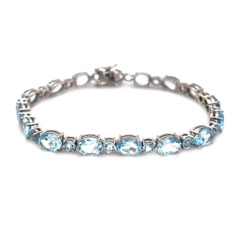 women bangle bracelets -925 Sterling Silver Sky Blue Topaz Gemstone Tennis Bracelet