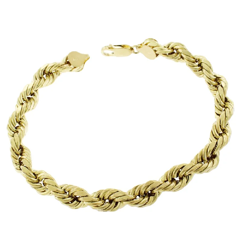 women bold bangles -10k Yellow Gold 8mm Hollow Rope Diamond-Cut Link Twisted Bracelet Chain 9"