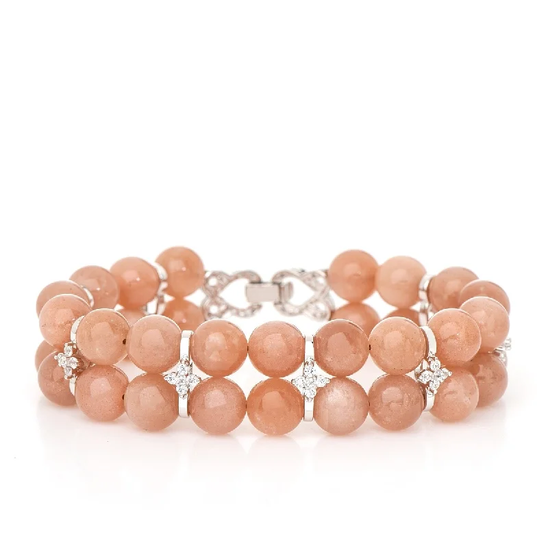 women high-quality bracelets -Dallas Prince Sterling Silver Peach Moonstone & White Topaz Beaded Bracelet. Collection: Dallas Rocks