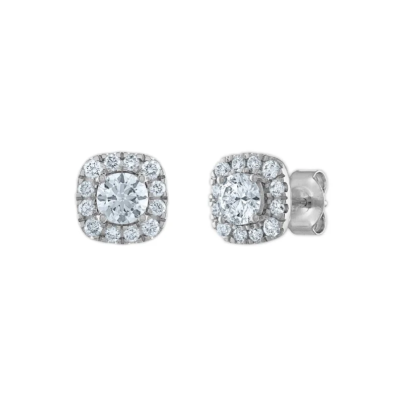 women custom earrings -EcoLove 1 CTW Lab Grown Diamond Halo Stud Earrings in 14KT White Gold