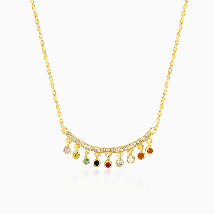 women pearl pendant necklaces -Golden Navratan Necklace