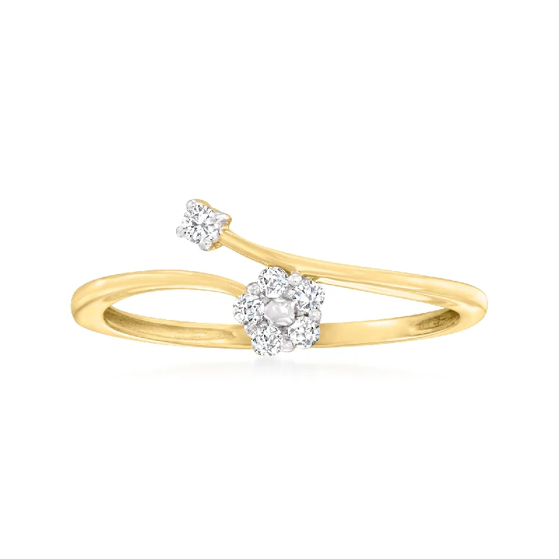 women trendy engagement rings -Canaria Diamond Flower Bypass Ring in 10kt Yellow Gold