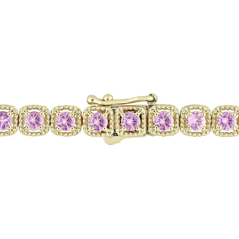 women stacked bangles -Miadora Signature Collection 14k Yellow Gold Pink Sapphire Tennis Bracelet