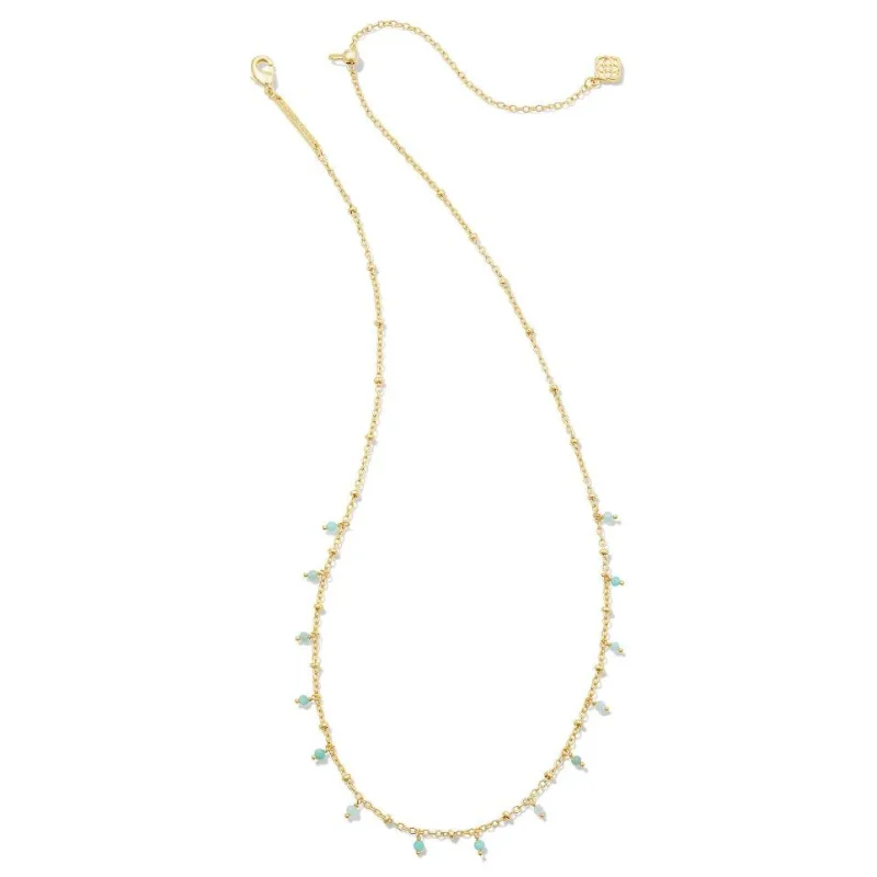 women simple gold necklaces -Kendra Scott | Camry Gold Beaded Strand Necklace in Teal Amazonite