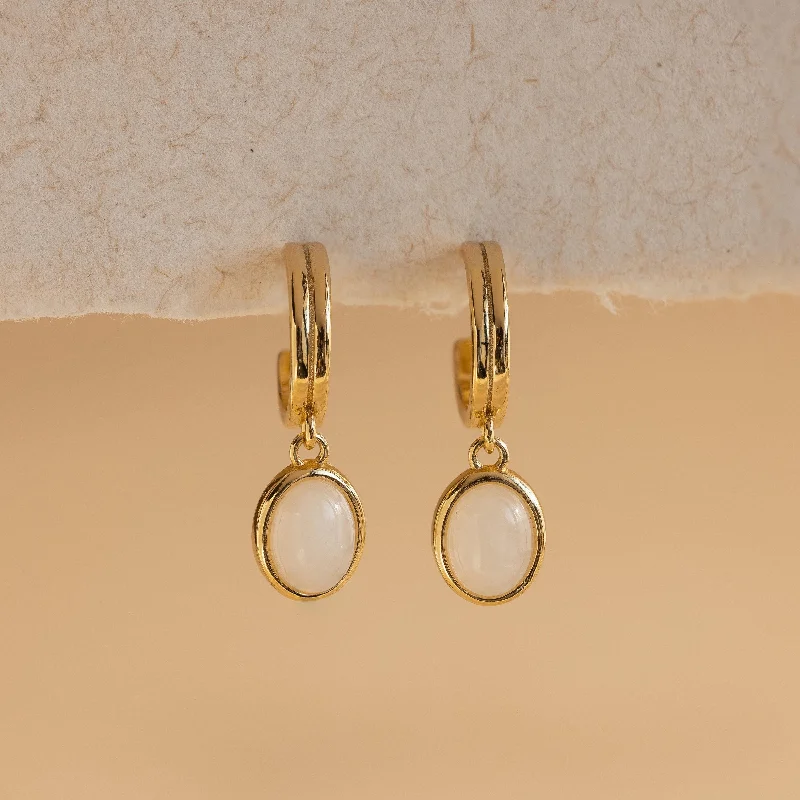 women diamond earrings -Moonstone Drop Hoops