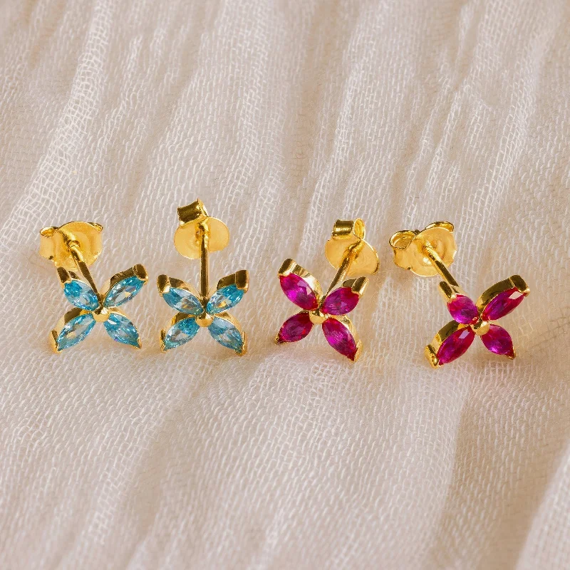 women statement gold earrings -Birthstone Flower Studs