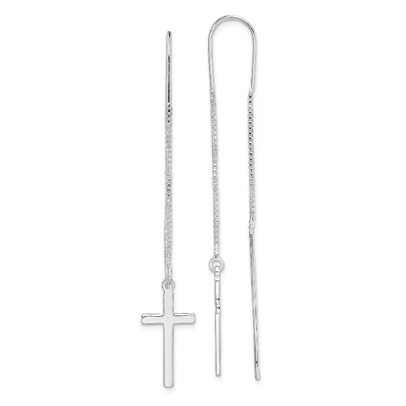 women statement earrings -Sterling Silver 65X10MM Cross Threader Earrings