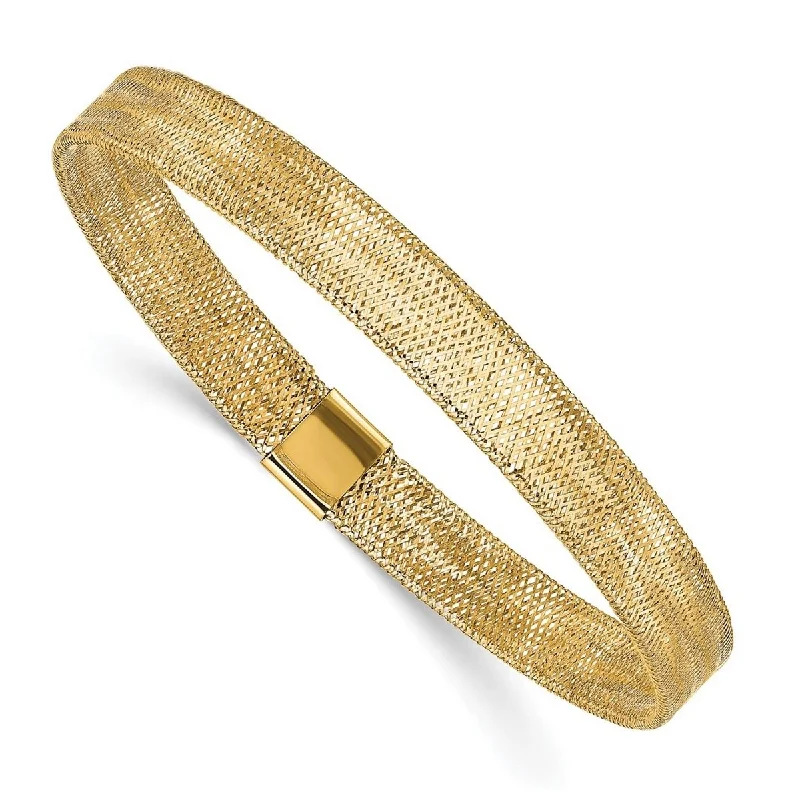 women cuff bracelets -Curata 14k Yellow Gold 7" 7mm Mesh Stretch Stackable Bangle Bracelet