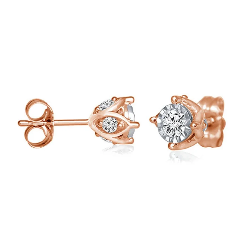 women fashion-forward earrings -1/2 CTW Diamond Solitaire Illusion Set Stud Earrings in 10KT Rose Gold