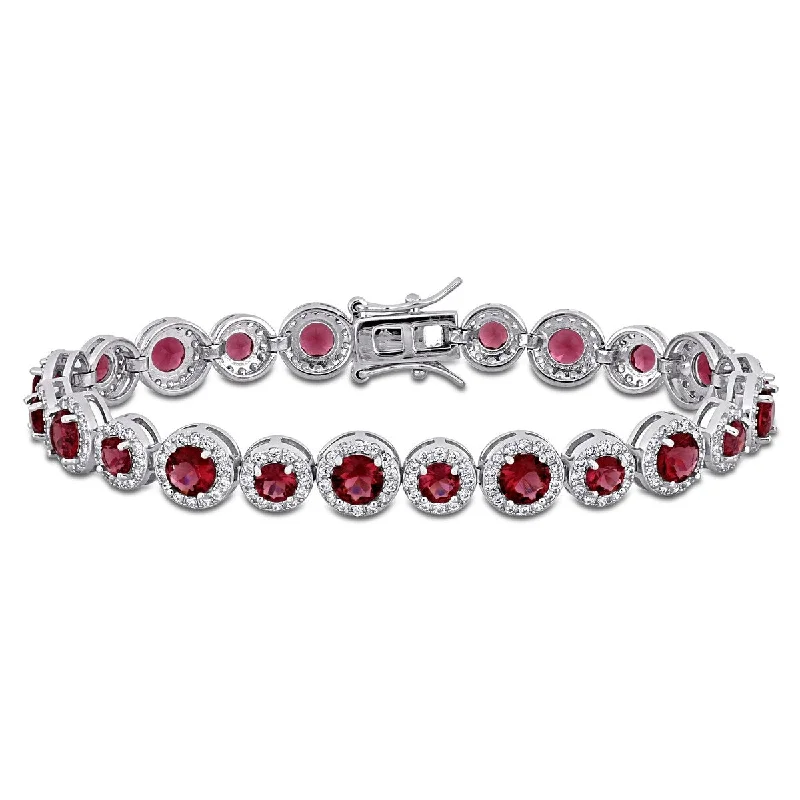 women stylish bracelets -Miadora 18 3/4ct Red Cubic Zirconia Created White Sapphire Tennis Bracelet Sterling Silver