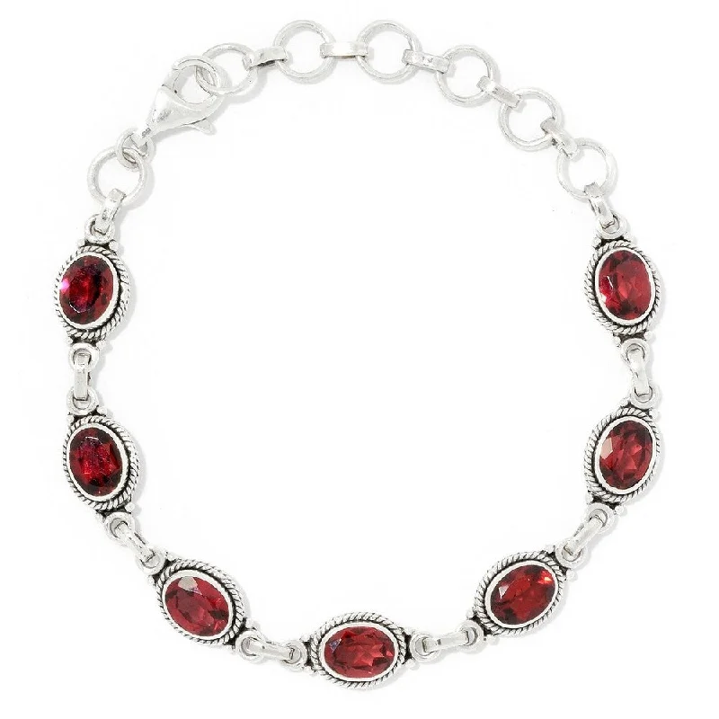 women adjustable bangles -Sterling Silver Oval Cut Red Garnet Adjustable Line Bracelet