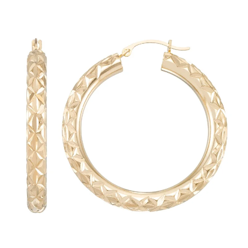 women big earrings -Gold Luxe Diamond Cut Round Hoop in 10KT Yellow Gold Over Resin