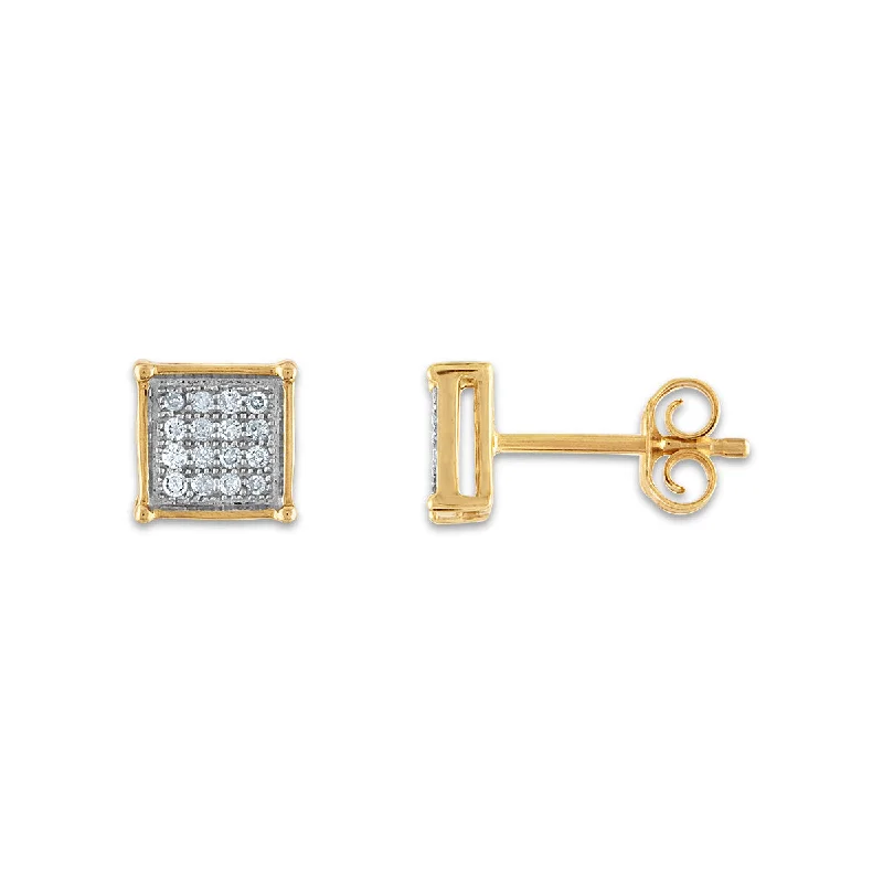 women gemstone earrings -1/10 CTW Diamond Cluster Stud Earrings in 10KT Yellow Gold