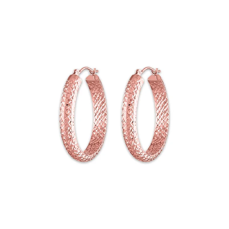 women gold stud earrings -10KT Rose Gold 4.5X23MM Hoop Diamond-cut Earrings