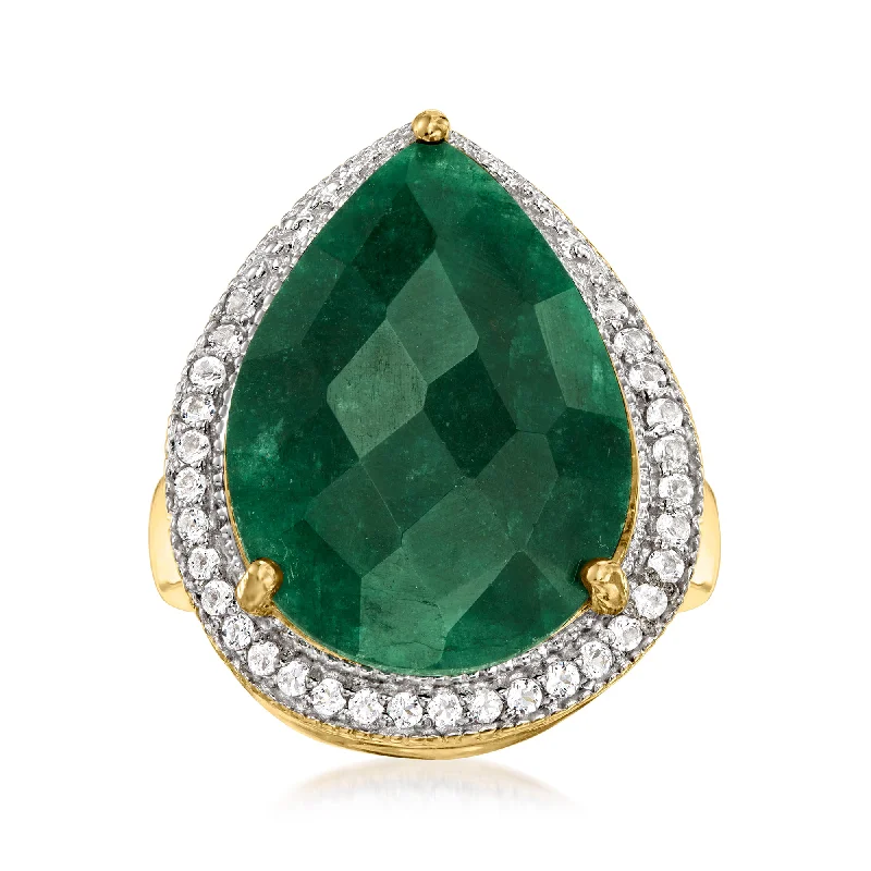 women diamond wedding rings -Ross-Simons Emerald and . White Topaz Ring in 18kt Gold Over Sterling