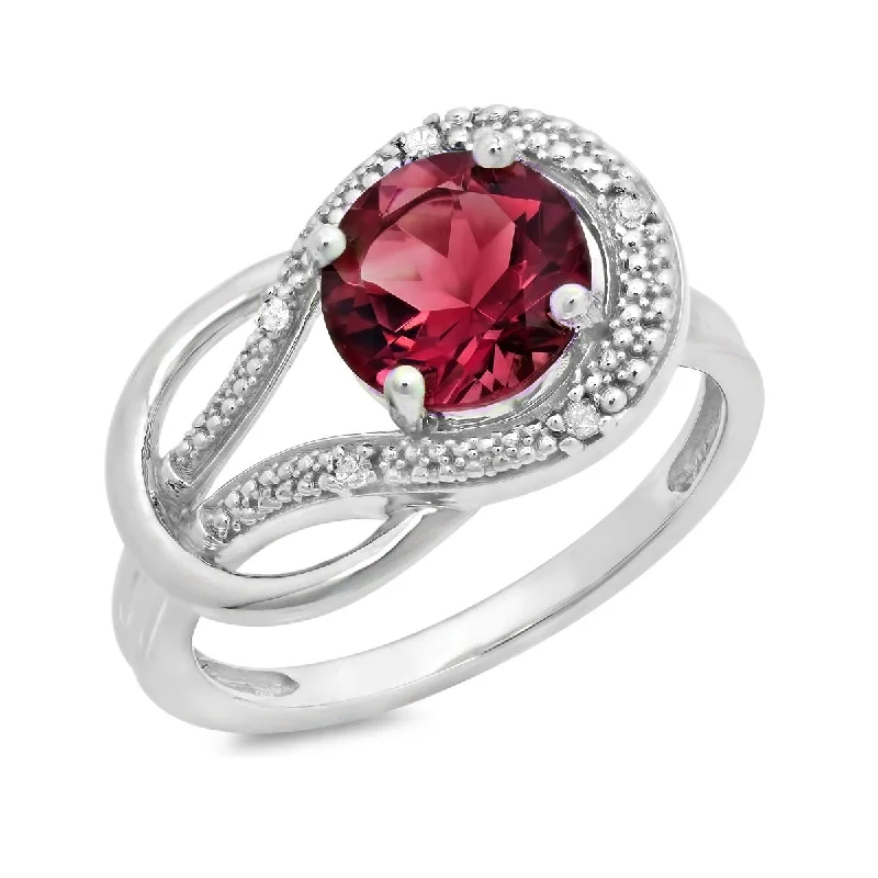 women diamond engagement rings -10K White Gold Garnet and Diamond Accent Ring Size 6