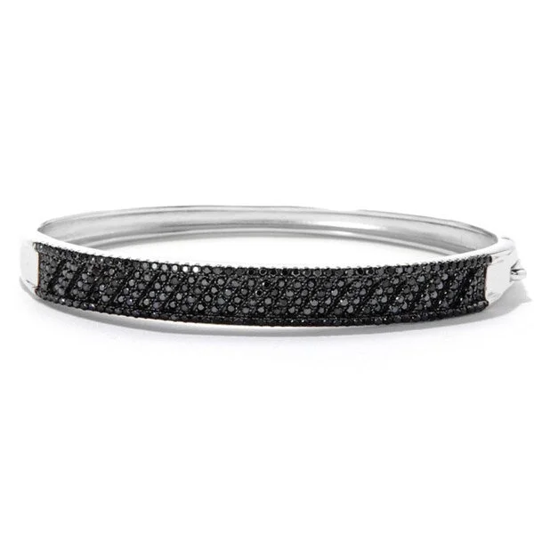 women wedding bangles -Sterling Silver 2 7/8ct TDW Round Black Spinel Bangle Bracelet