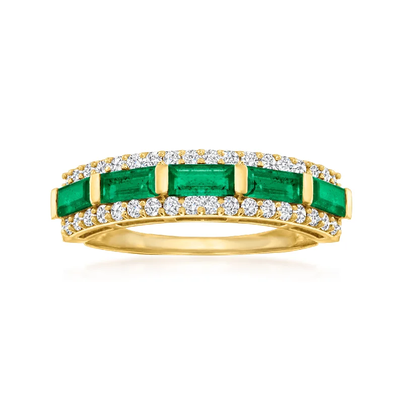 women engagement rings with diamonds -Ross-Simons Emerald and . Diamond Ring in 14kt Yellow Gold