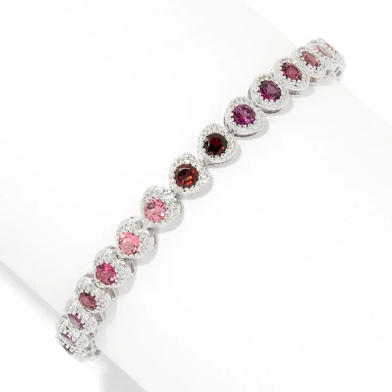 women luxury bracelets -Sterling Silver Multi Gemstone Heart Tennis Bracelet