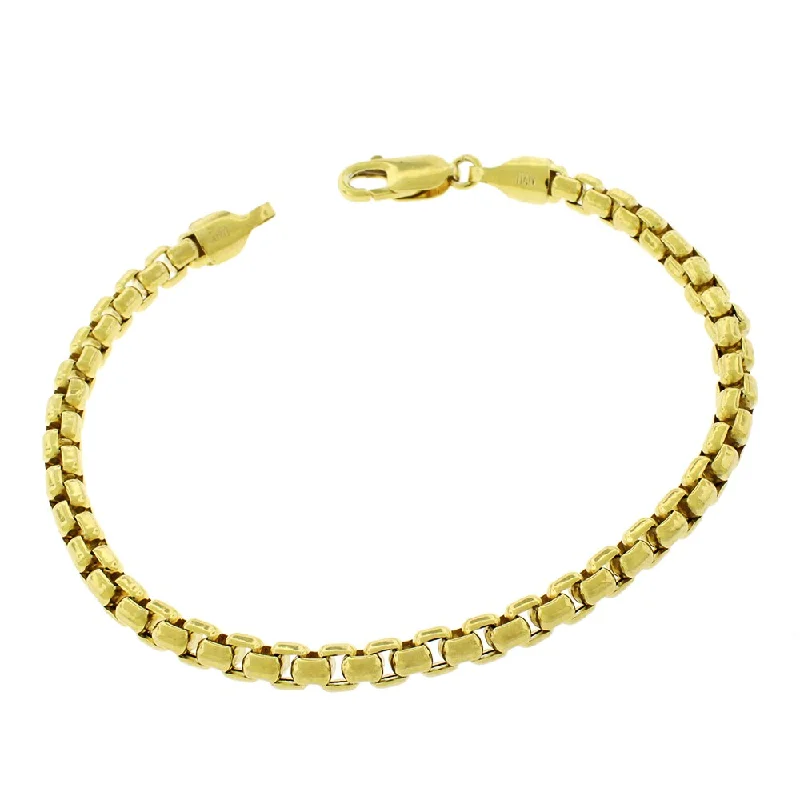 women cuff bracelets -14k Yellow Gold 5mm Round Box Link Bracelet Chain 7"