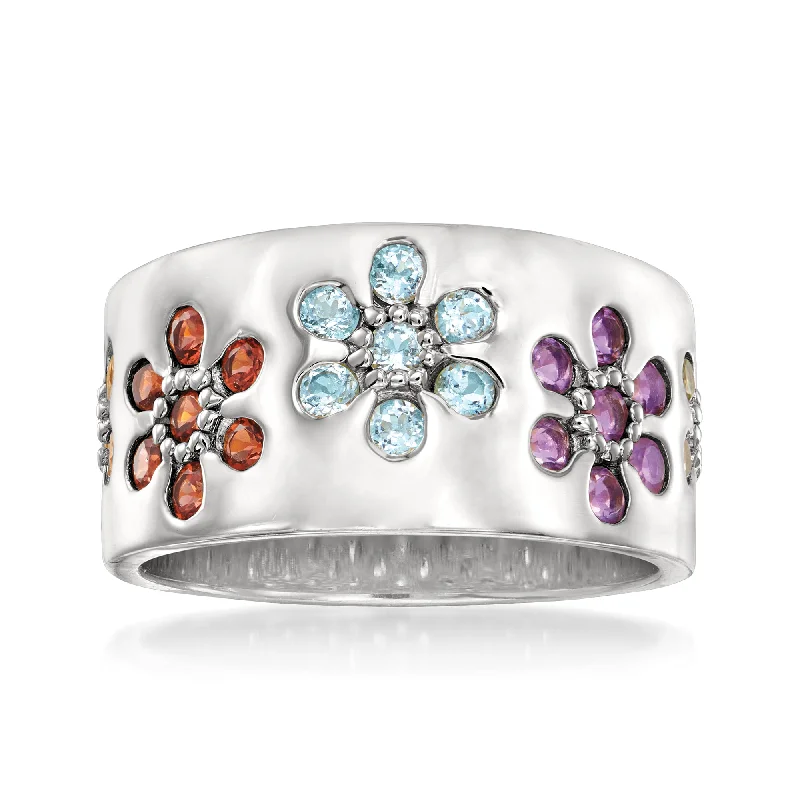 women gemstone engagement rings -Ross-Simons Multi-Gem Flower Ring in Sterling Silver