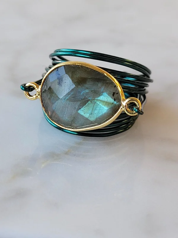 women simple engagement rings -Torrey Ring in Green with Labradorite