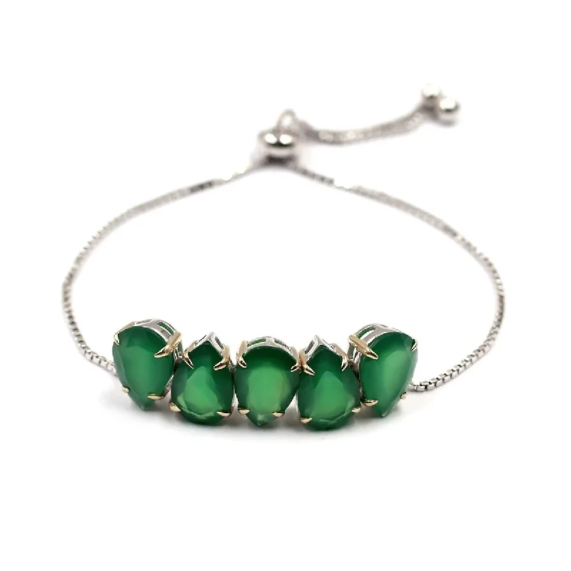 women leather bracelets -14K gold & sterling silver with Green Agate Adjustable Bracelet